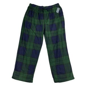 Club Room Mens Cozy Fleece Plaid Drawstring Pajama Pajamas Green Navy Blue 2XL
